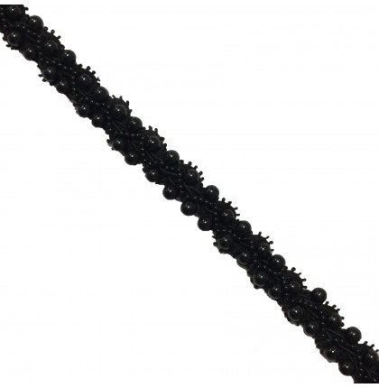 Тесьма пришивная с бусинами шир.2 см (20 мм). арт.8960-3 цв.черный уп.9,14 м.